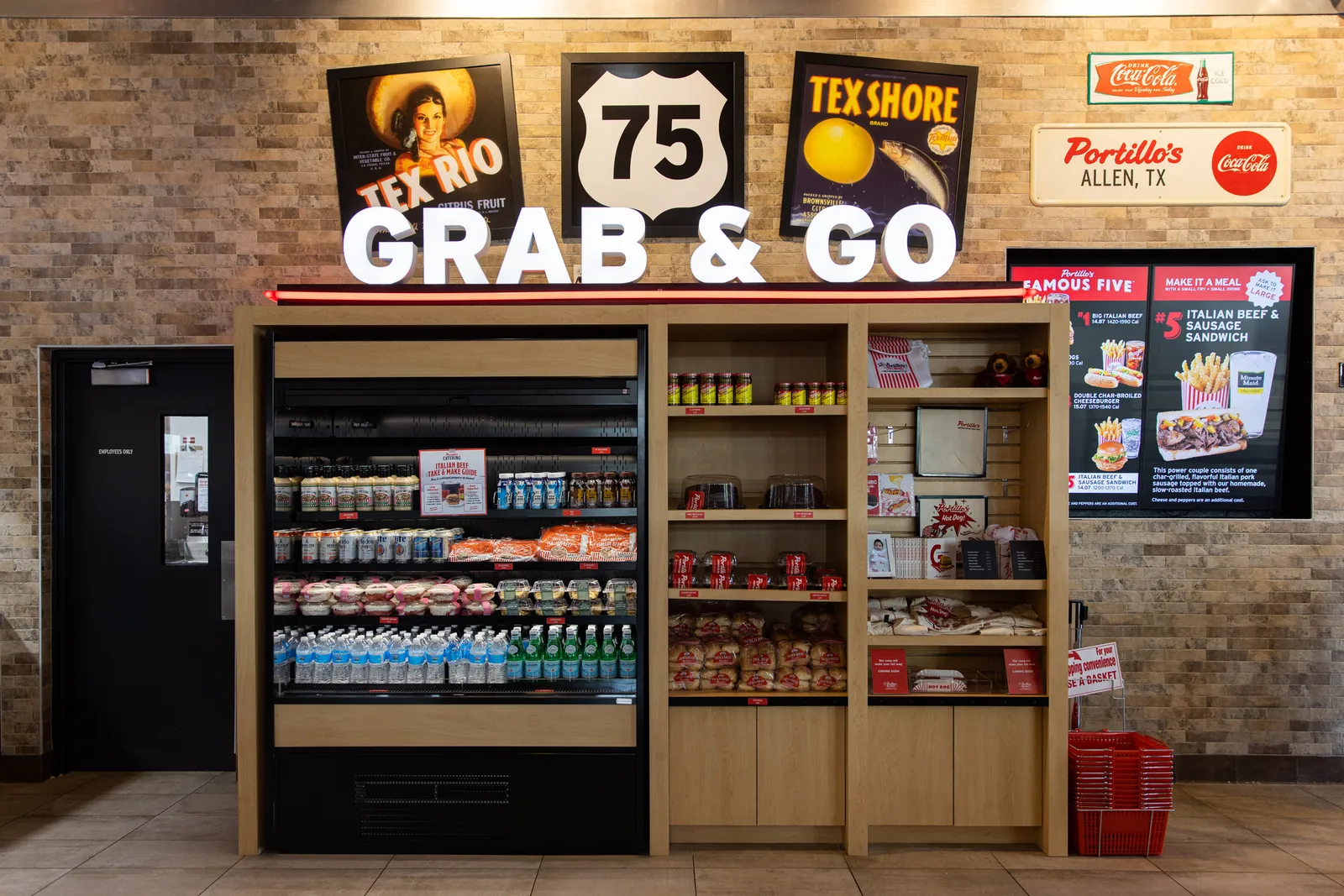 A grab and go counter inside a Portillo's