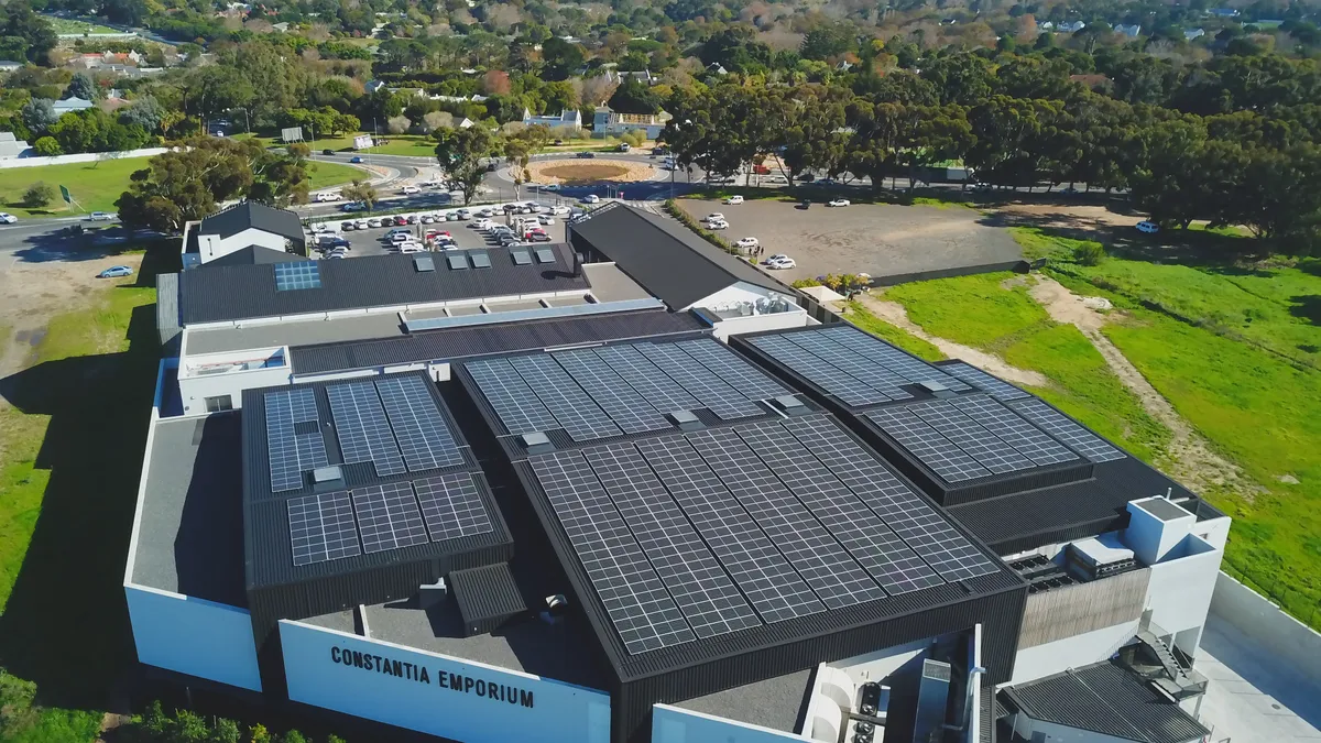 Solar panels on the rooftop of a Checkers location in Constantia, South Africa