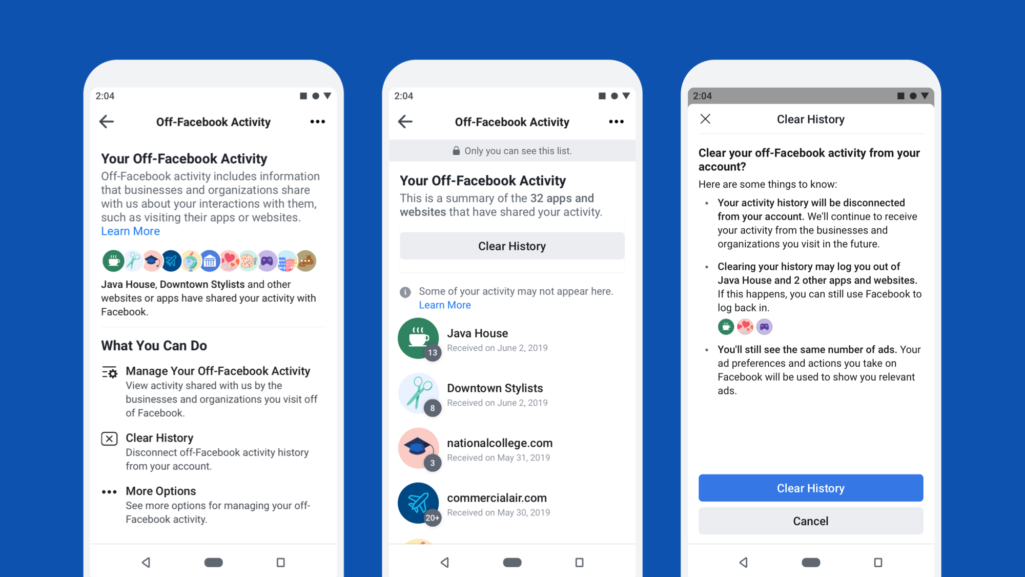 Facebook clear history tool