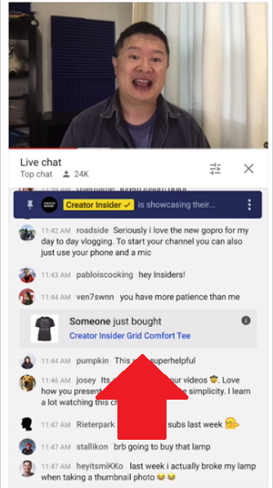YouTube live alerts for merch