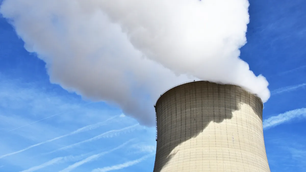 Concrete cooling tower at a nuclear power plant.