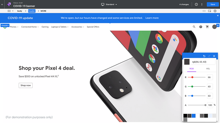 Google Optimize banner