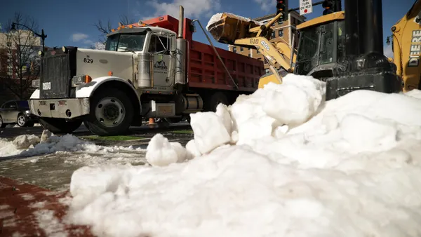 backhoe loader removes snow