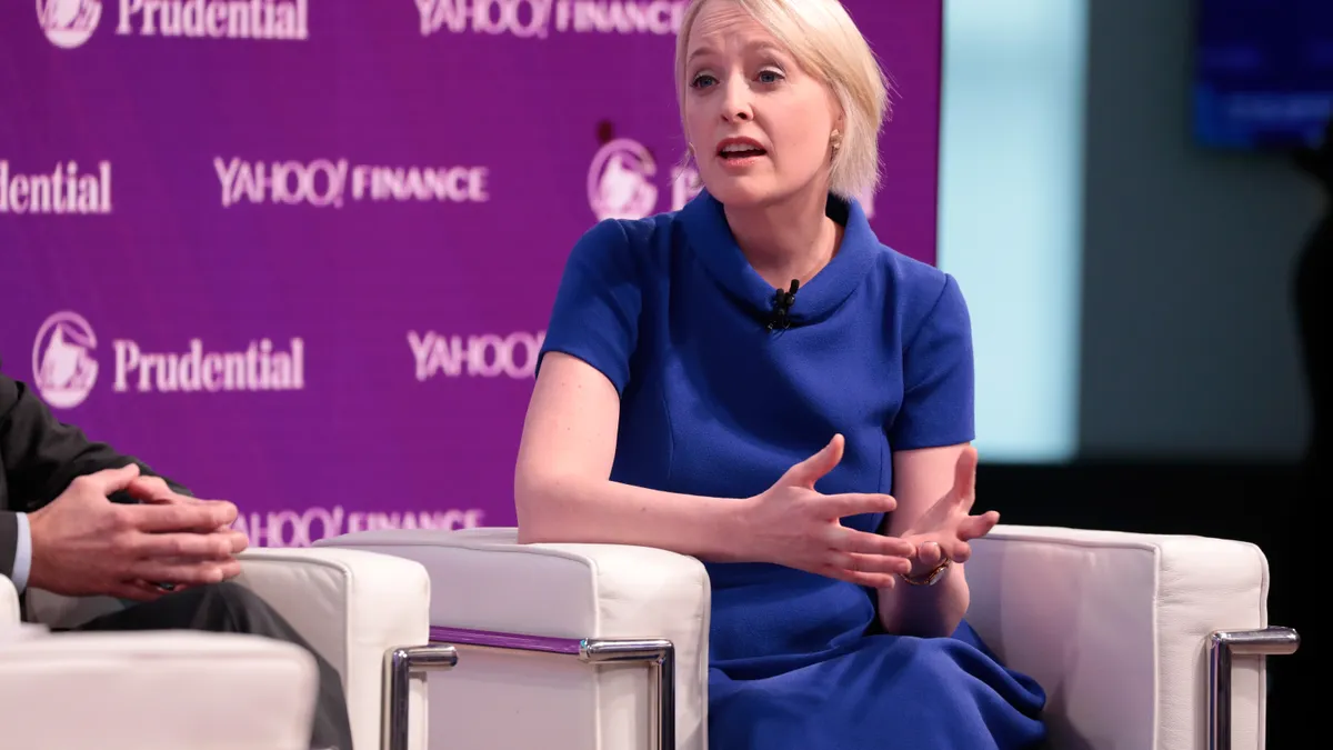 Accenture CEO Julie Sweet speaks onstage at the Yahoo Finance All Markets Summit on October 25, 2017 in New York City.