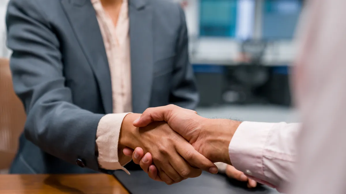 Two business people shaking hands