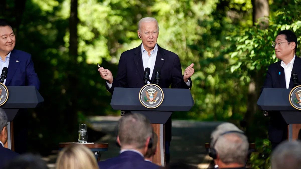 President Biden, Japan’s Prime Minister Kishida, and South Korea’s President Yoon meet at the Trilateral Leaders’ Summit on August 18, 2023.