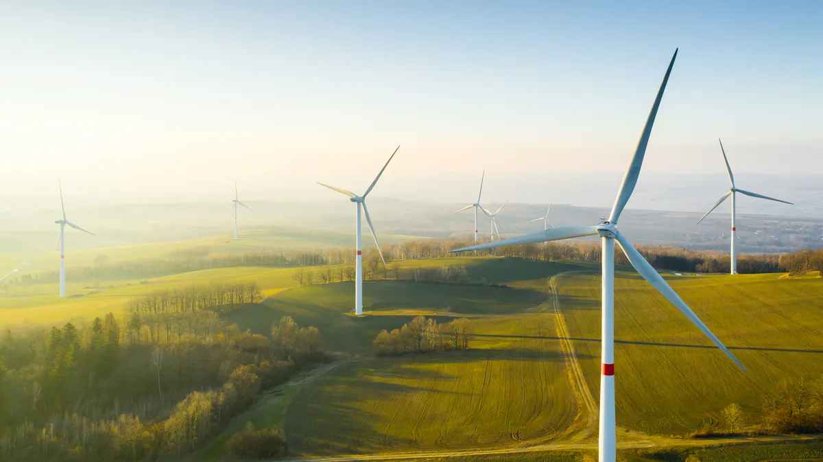 Wind farm or wind park, with high wind turbines