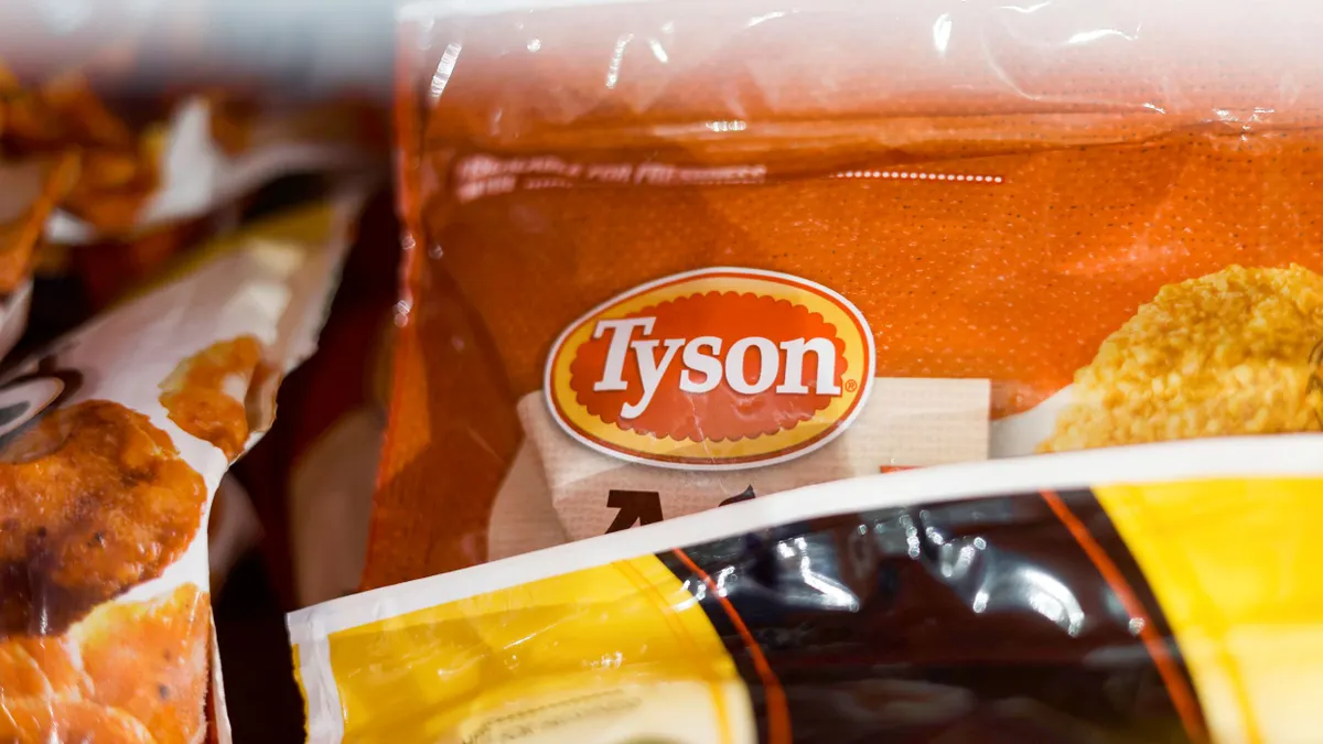 A closeup of Tyson frozen chicken bag.