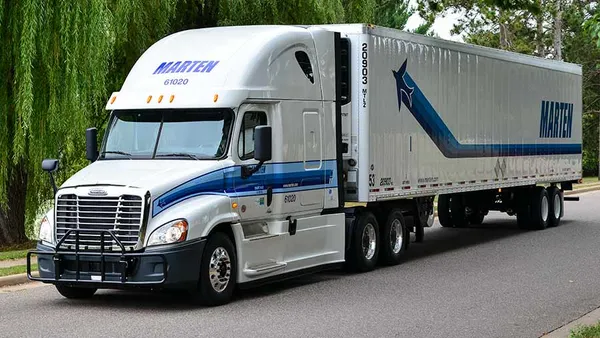 A photo of a freight trucks with the Marten Transport truck.