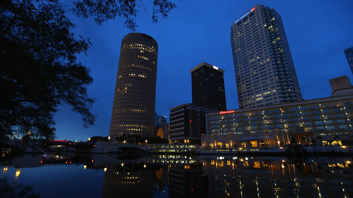 A photo of hotels in Tampa, Florida's skyline.