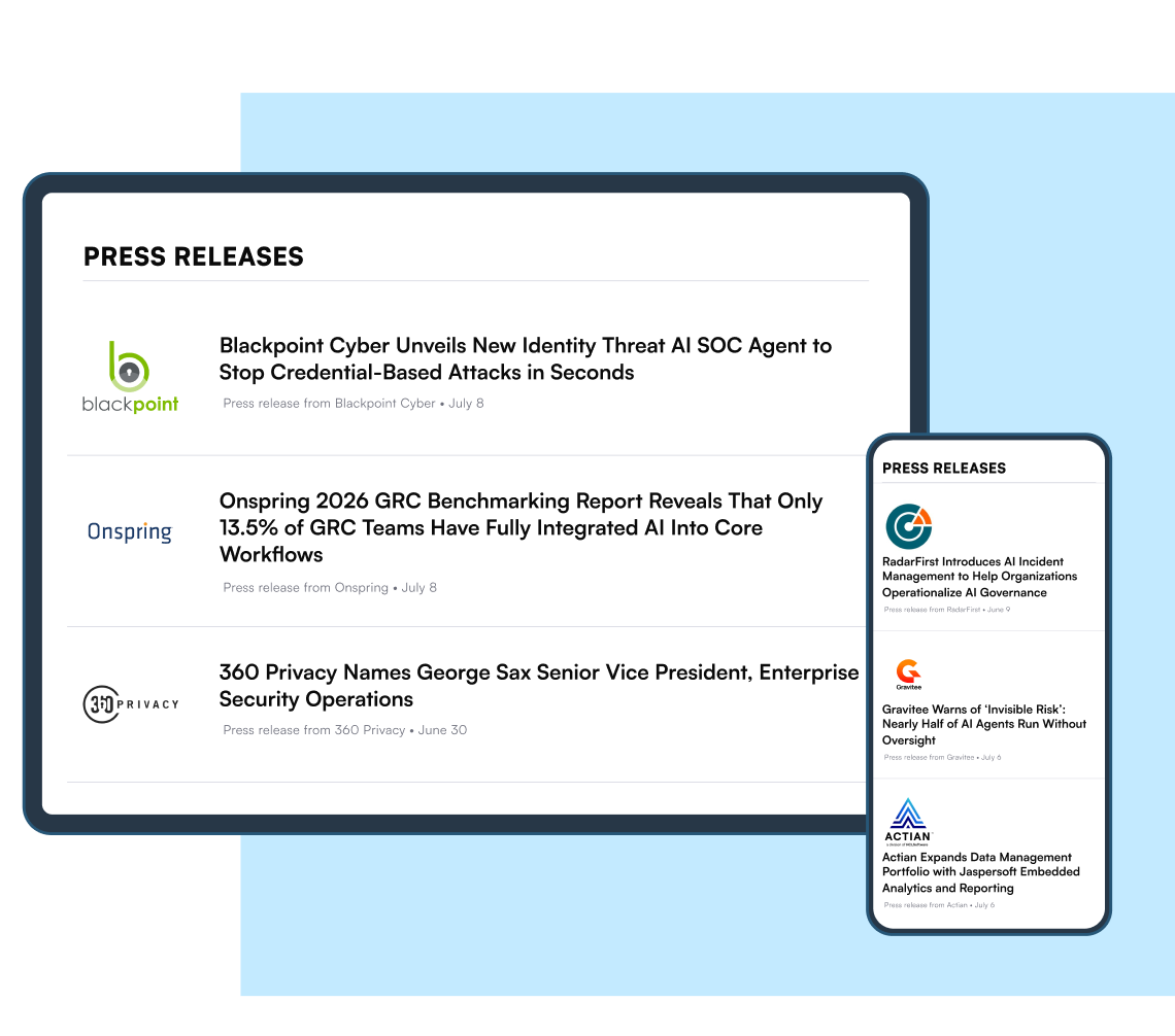 Preview of the tablet and mobile views of the Industry Dive press releases page.