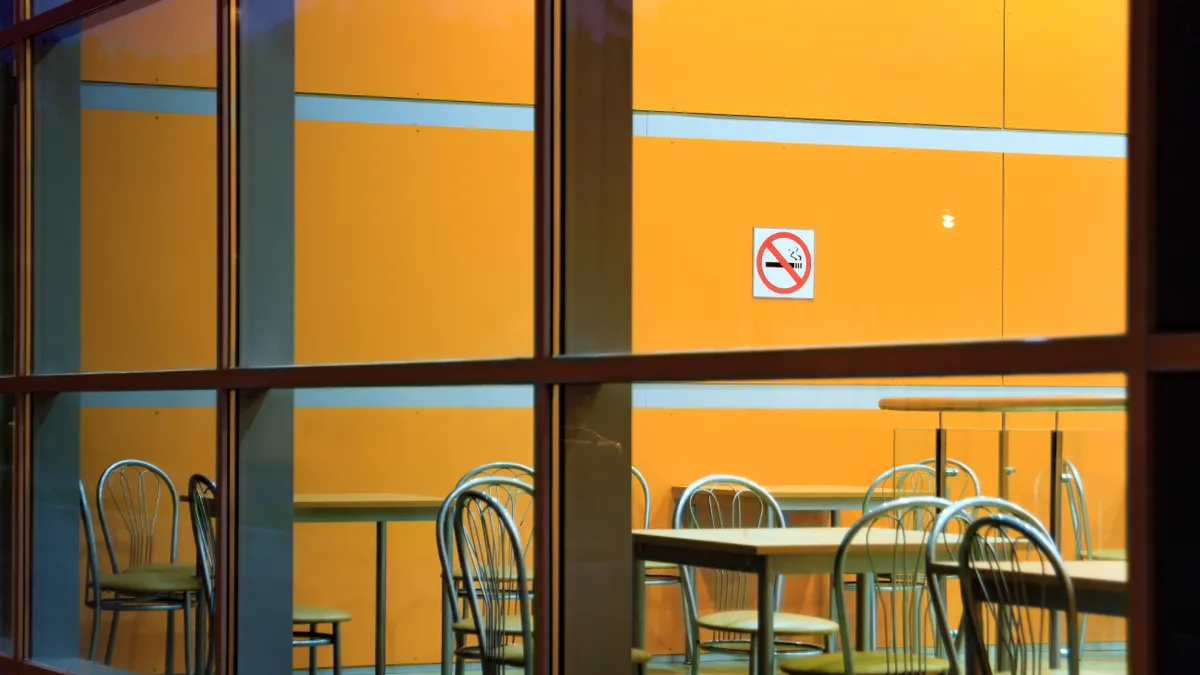 A view of an empty fast food restaurant