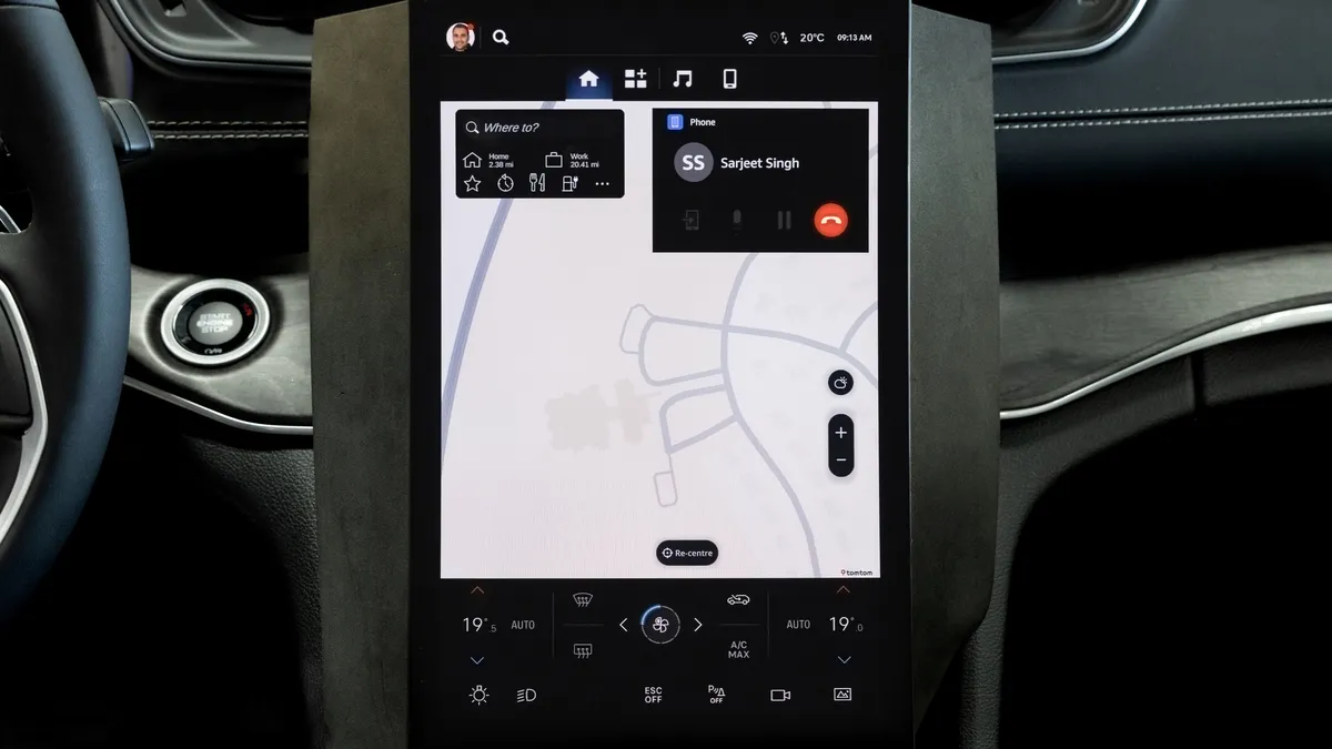 The STLA SmartCockpit infotainment screen of a Stellantis vehicle.