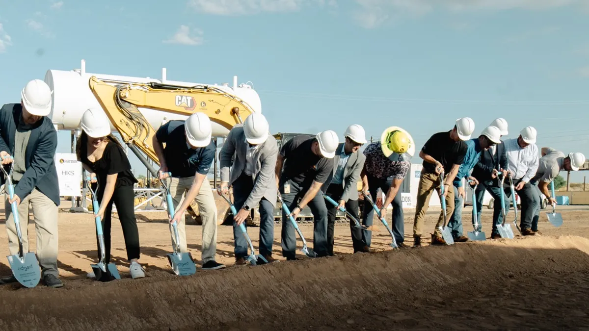 Mesa city officials and key project planners hold a groundbreaking ceremony in Mesa, Arizona.