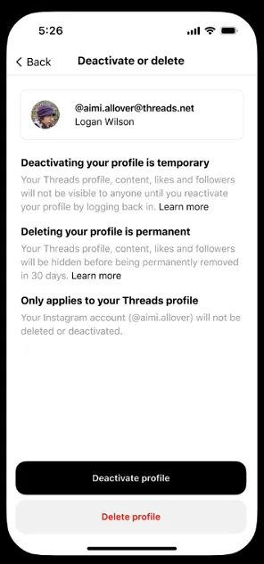 Threads account deactivate