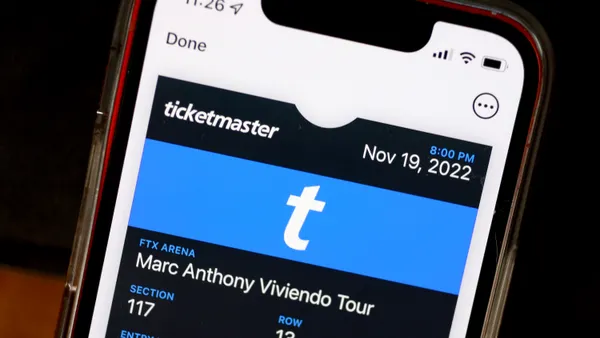 A Ticketmaster ticket is shown on a cellphone.
