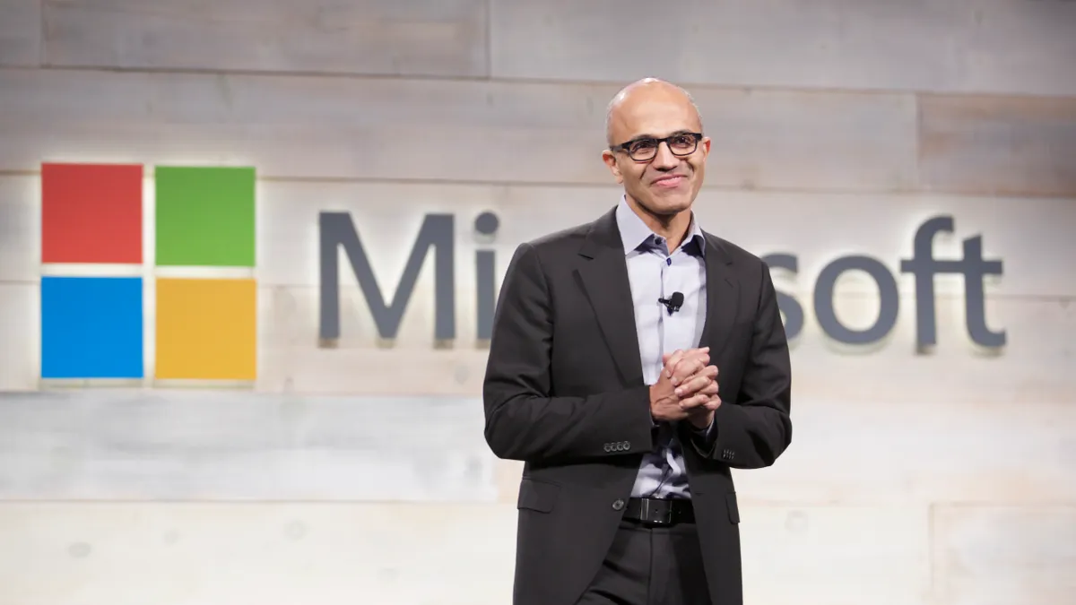 Microsoft CEO Satya Nadella addresses shareholders during Microsoft Shareholders Meeting December 3, 2014 in Bellevue, Washington.