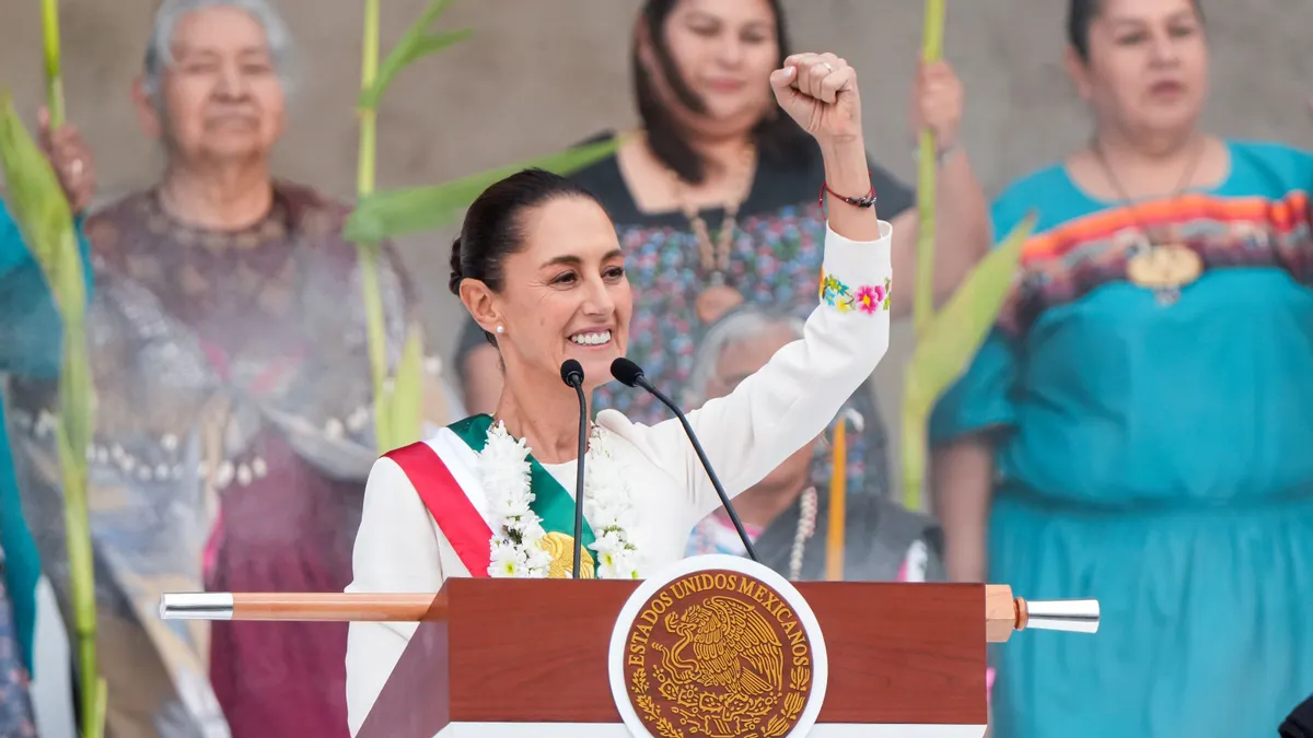 President of Mexico Claudia Sheinbaum delivers a speech as part of the presidential inauguration on Oct. 1, 2024, in Mexico City.