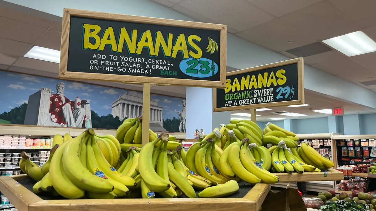 Bananas at a grocery store.