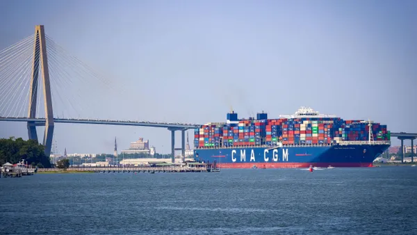 A cargo vessel near the Port of Charleston in South Carolina