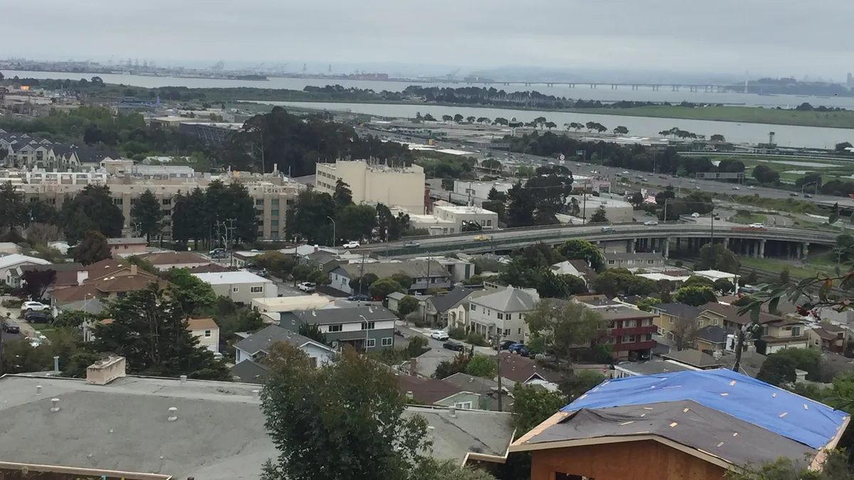 Aerial shot of homes in a city