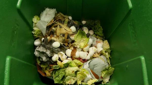 A pile of food waste in a waste bin