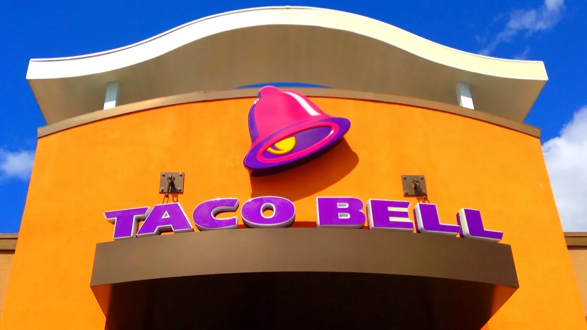 Signage at a Taco Bell restaurant location photographed on April 9, 2014.