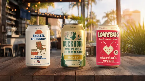 Sazerac's three new ready-to-drink cocktail brands: Endless Afternoon Whiskey Lemonade, Buckhorn Whiskey Lemonade, and Lovebug Hard Cream Soda
