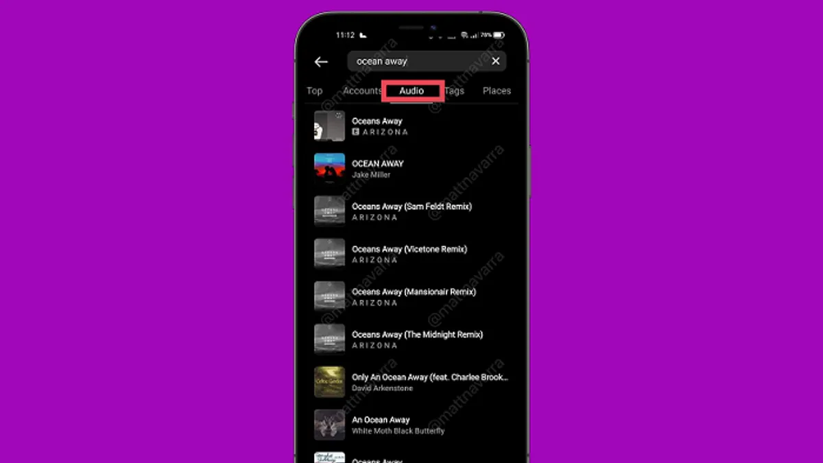 Instagram audio tab