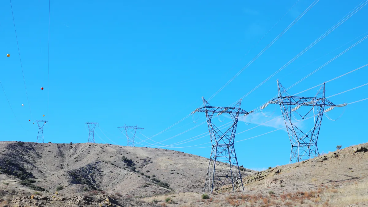 Transmission lines in the mountains of Southern California.