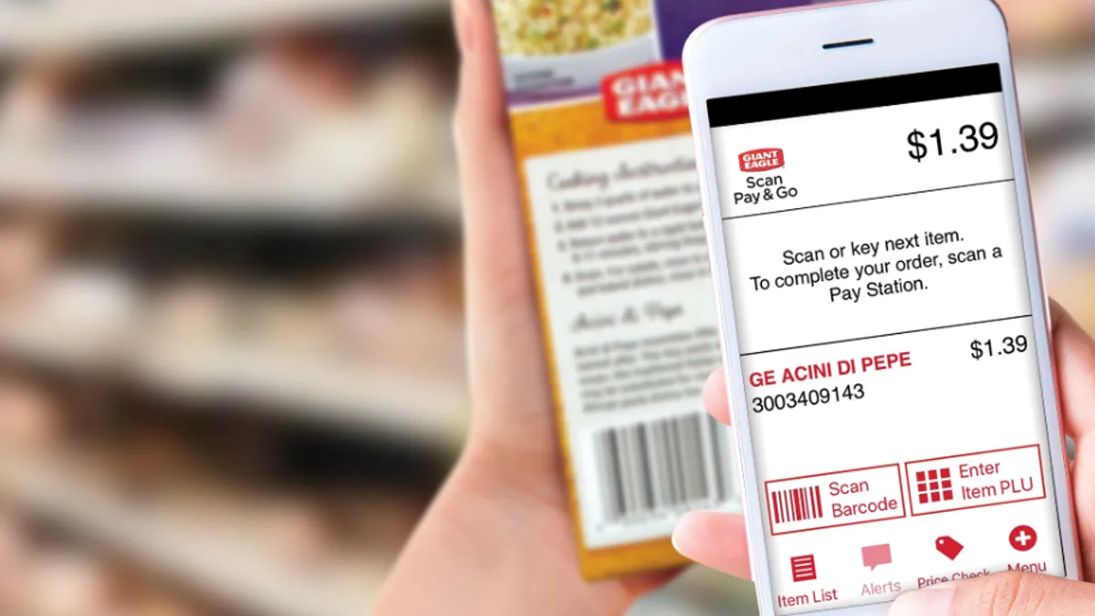 A person using a grocer's scan-and-go app.