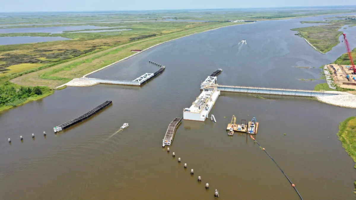 Aerial view of a canal in water.