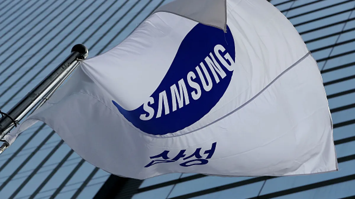 A Samsung flag flies outside the Samsung office on August 25, 2017 in Seoul, South Korea.