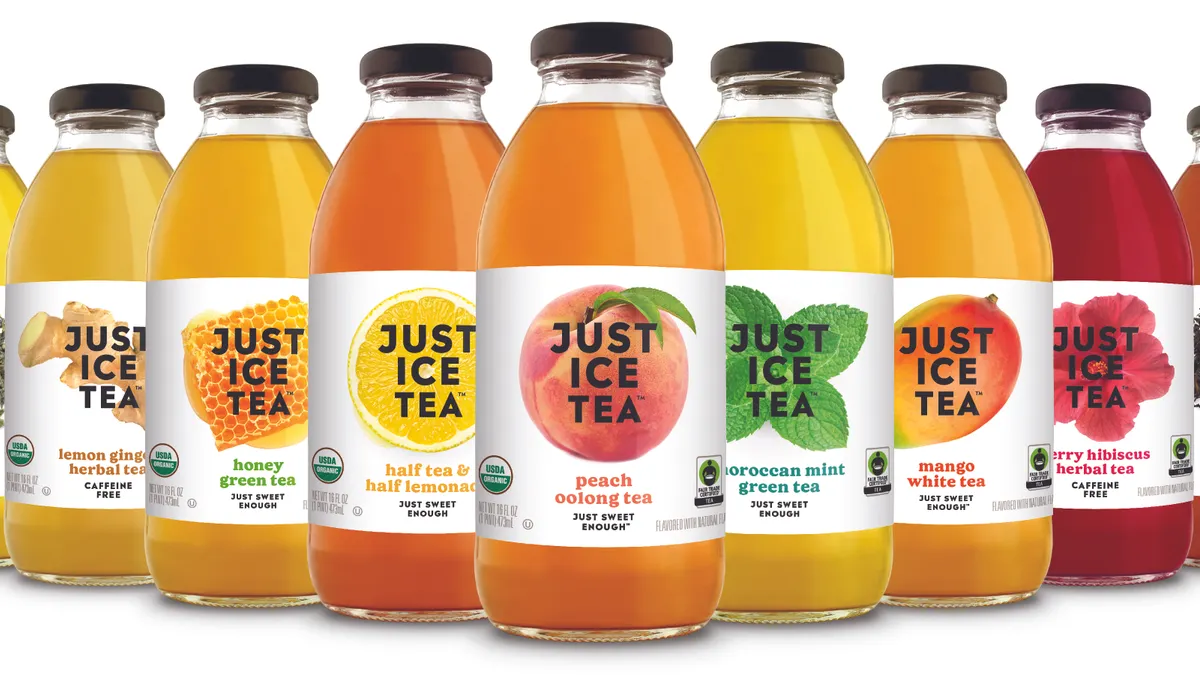 Bottles of Just Ice tea.