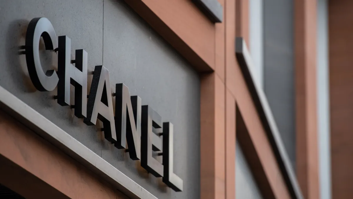 A closeup of the Chanel sign on a store.