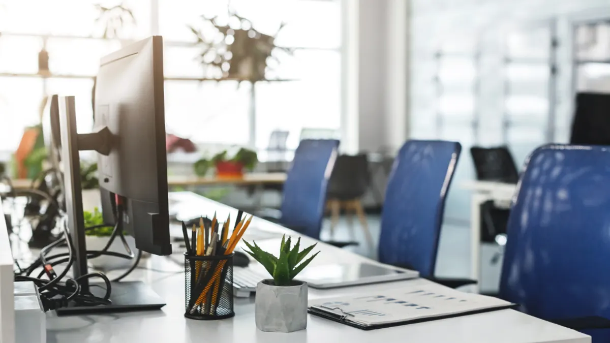Office desk with monitor.