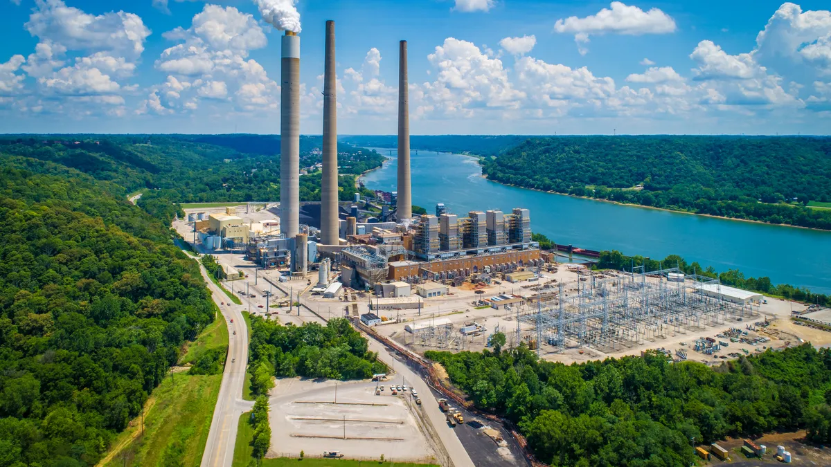 Aerial view of a coal-fired power plant on the Ohio River.