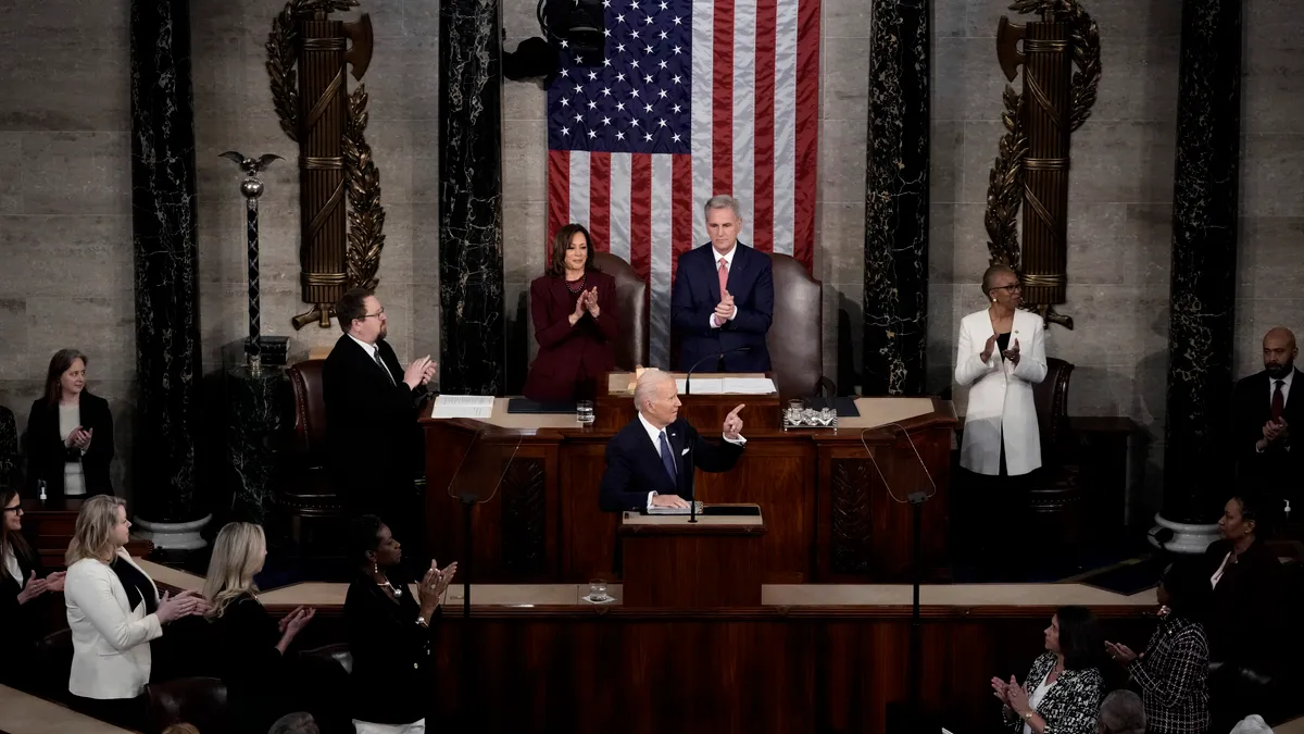 U.S. President Joe Biden delivers his State of the Union address during a joint meeting of Congress in the House Chamber of the U.S. Capitol Feb. 7, 2023 in Washington, DC.