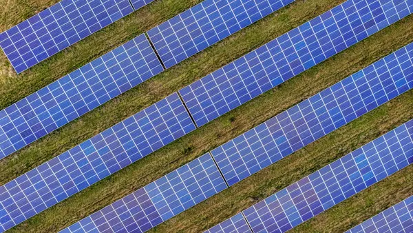 An aerial view of the Shotwick Solar Energy Park on February 25, 2025 in Deeside, Wales.