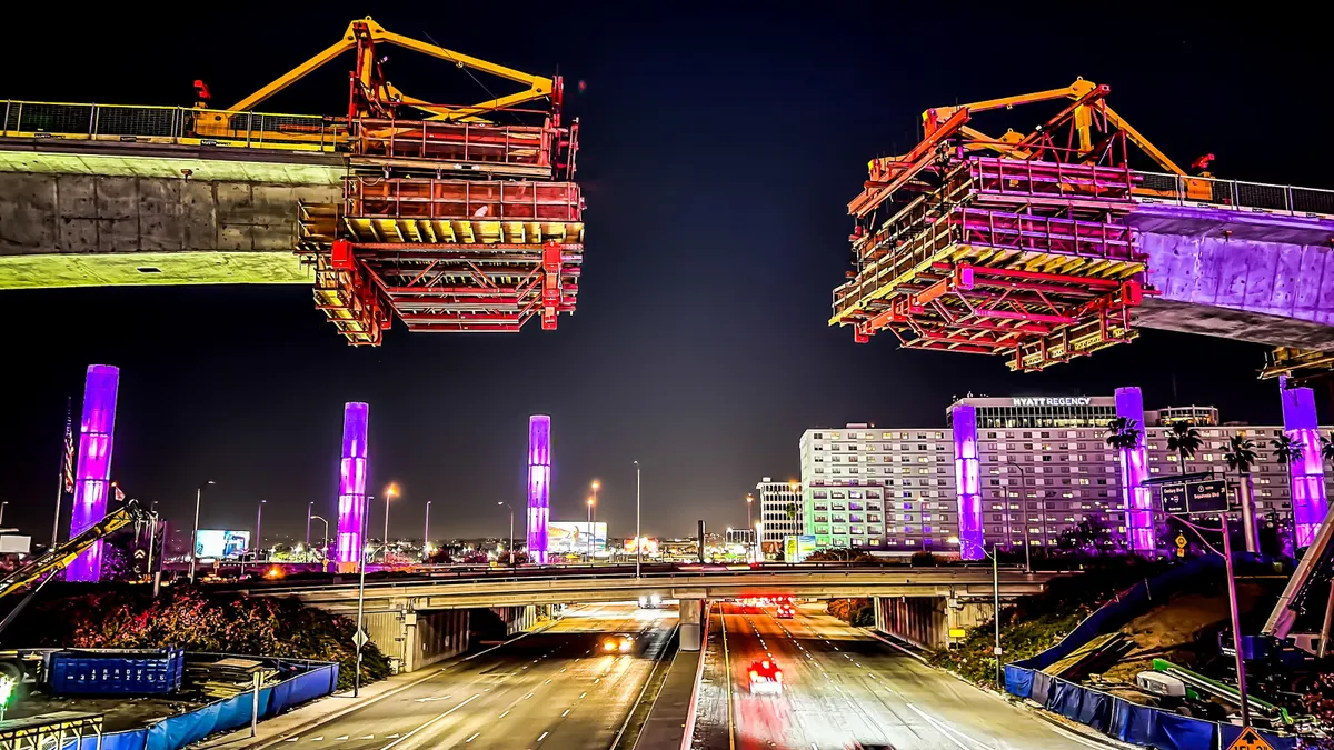 Construction of the LAX Automated People Mover guideway over Sepulveda Boulevard in Los Angeles