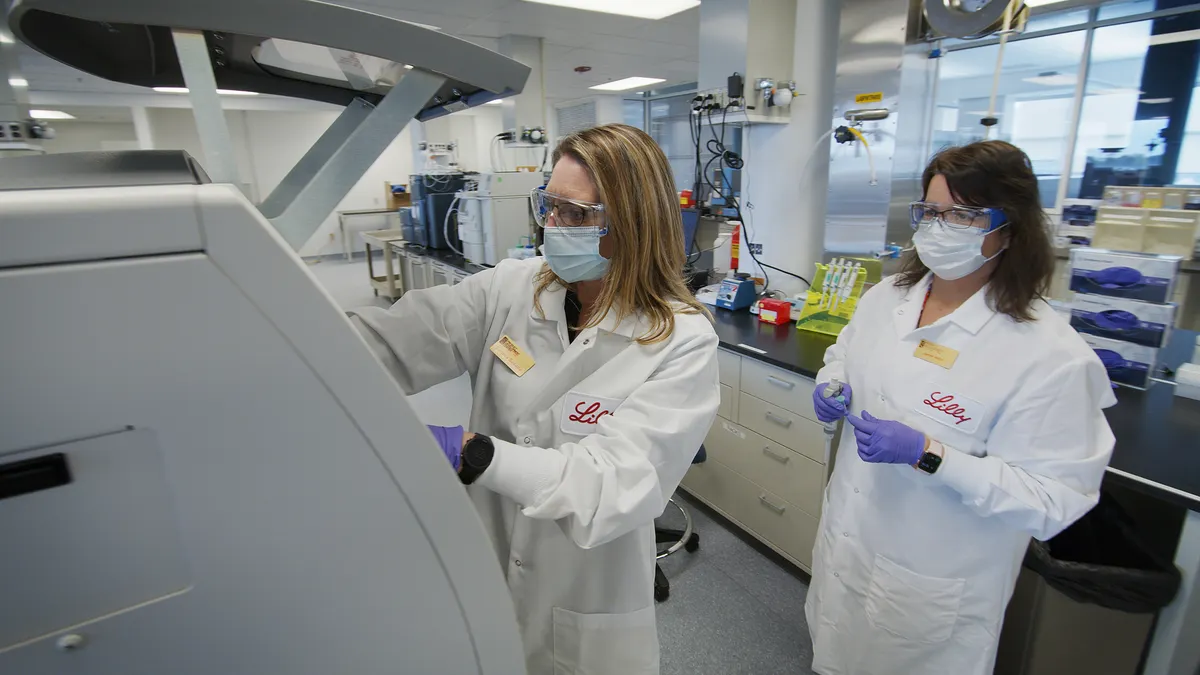 A photo of Eli Lilly's quality control testing for bamlanivimab