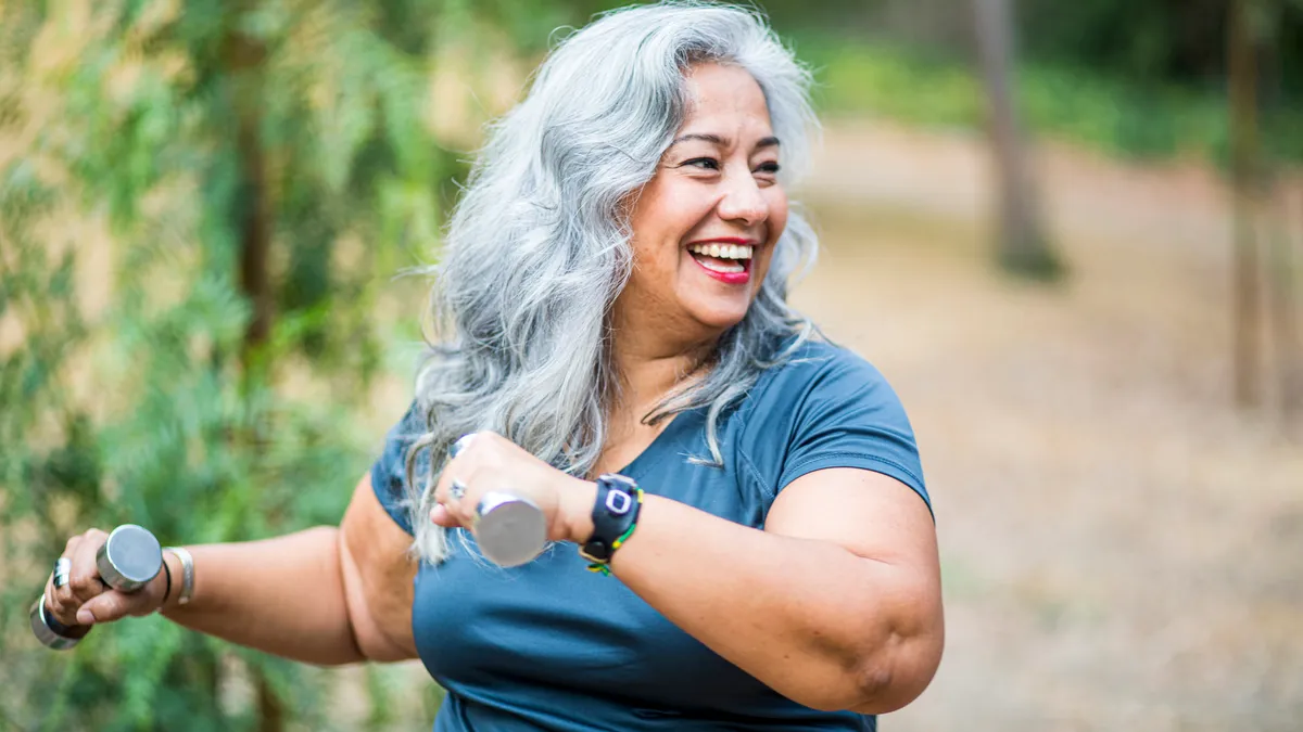 A mature Mexican woman working out