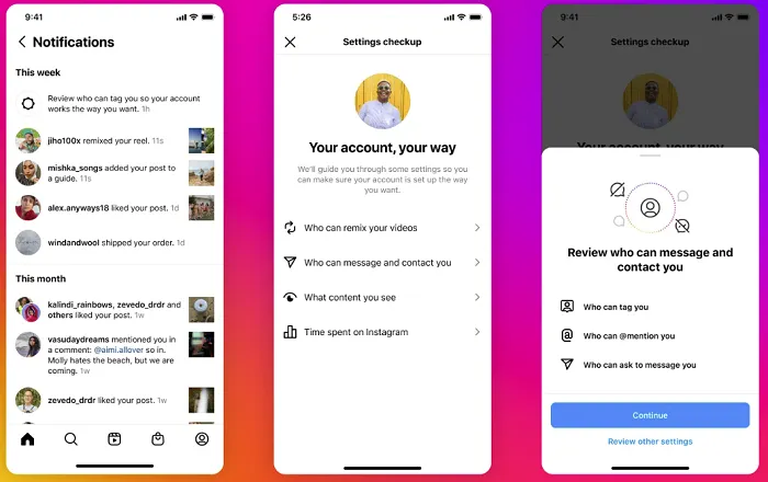 Instagram account warnings