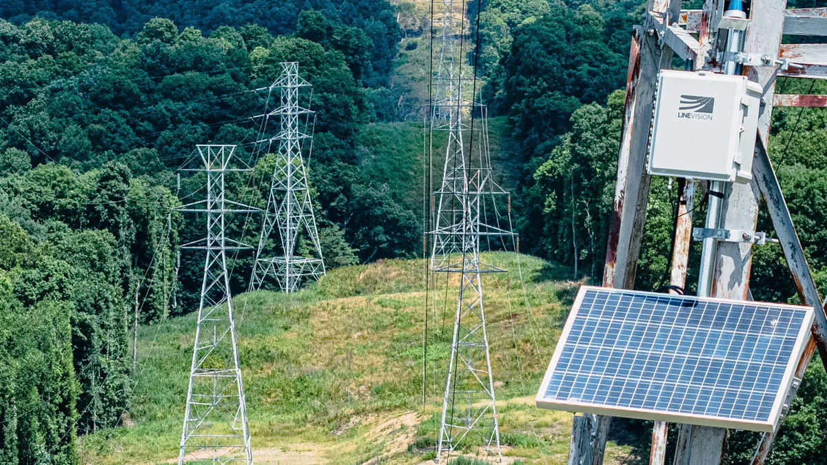 This image shows LineVision technology installed on a transmission line.