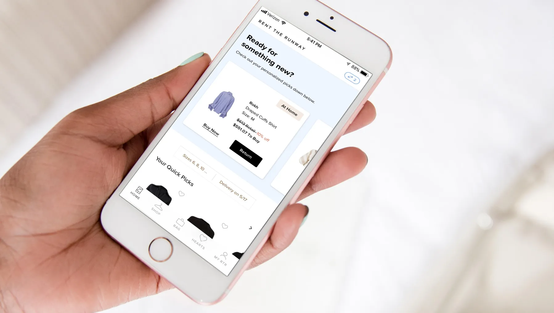 A Rent the Runway subscriber searches the company's "closet in the cloud" on mobile.