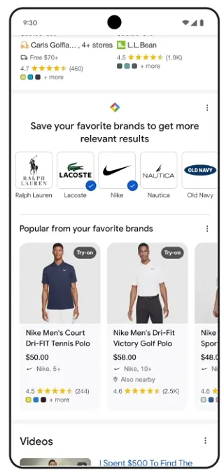 Google style recommendations