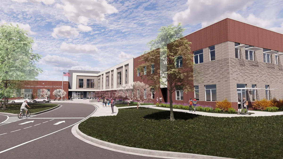 A rendering of a middle school entrance.