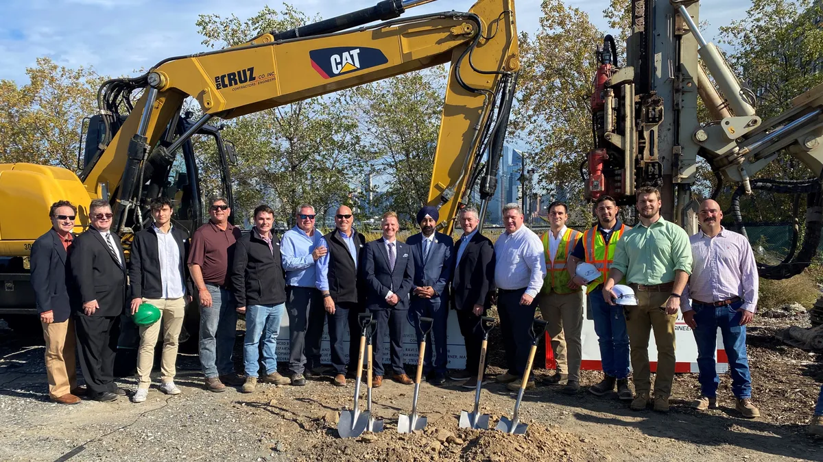 Project teams hold photo op on the site of the $251M Hudson River resiliency project.