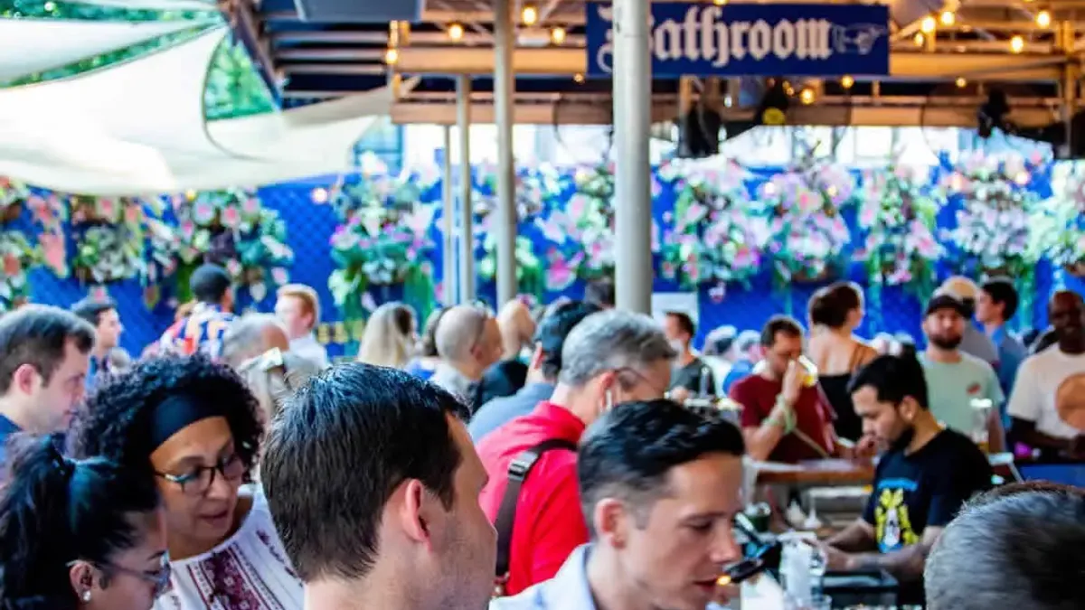 Customers at Dacha Beer Garden