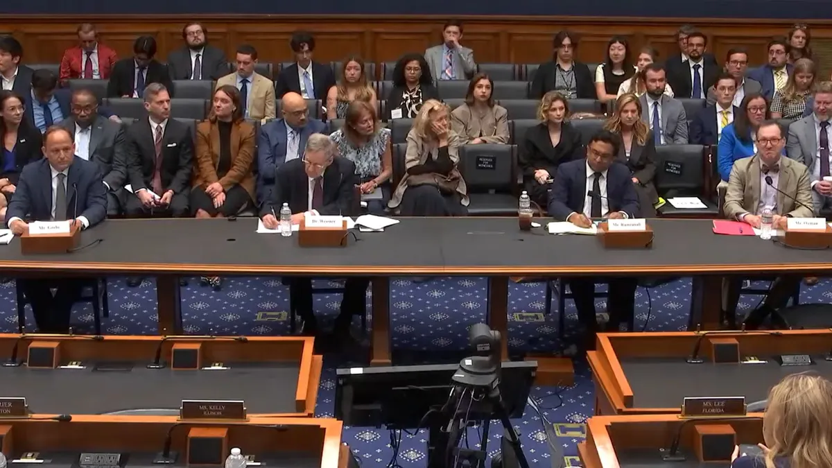 A group of four people sit at a table during a House Subcommittee on Commerce, Manufacturing and Trade hearing on April 15, 2026.